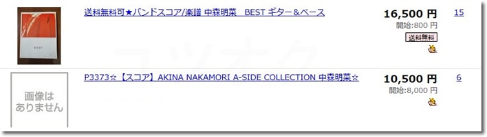 中森明菜バンドスコア・楽譜落札価格
